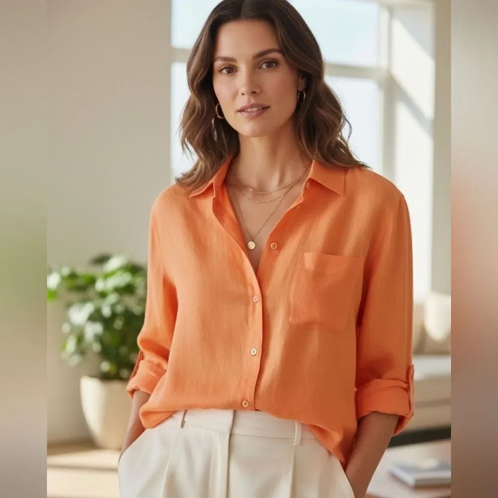 Sigrid Olsen Vibrant Orange Button-Down Shirt